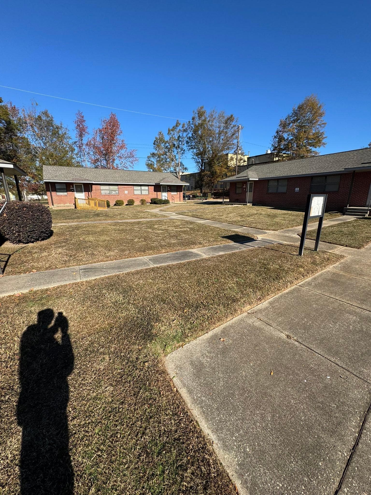 Landscaper trimming shrubs along a tidy mulched foundation bed